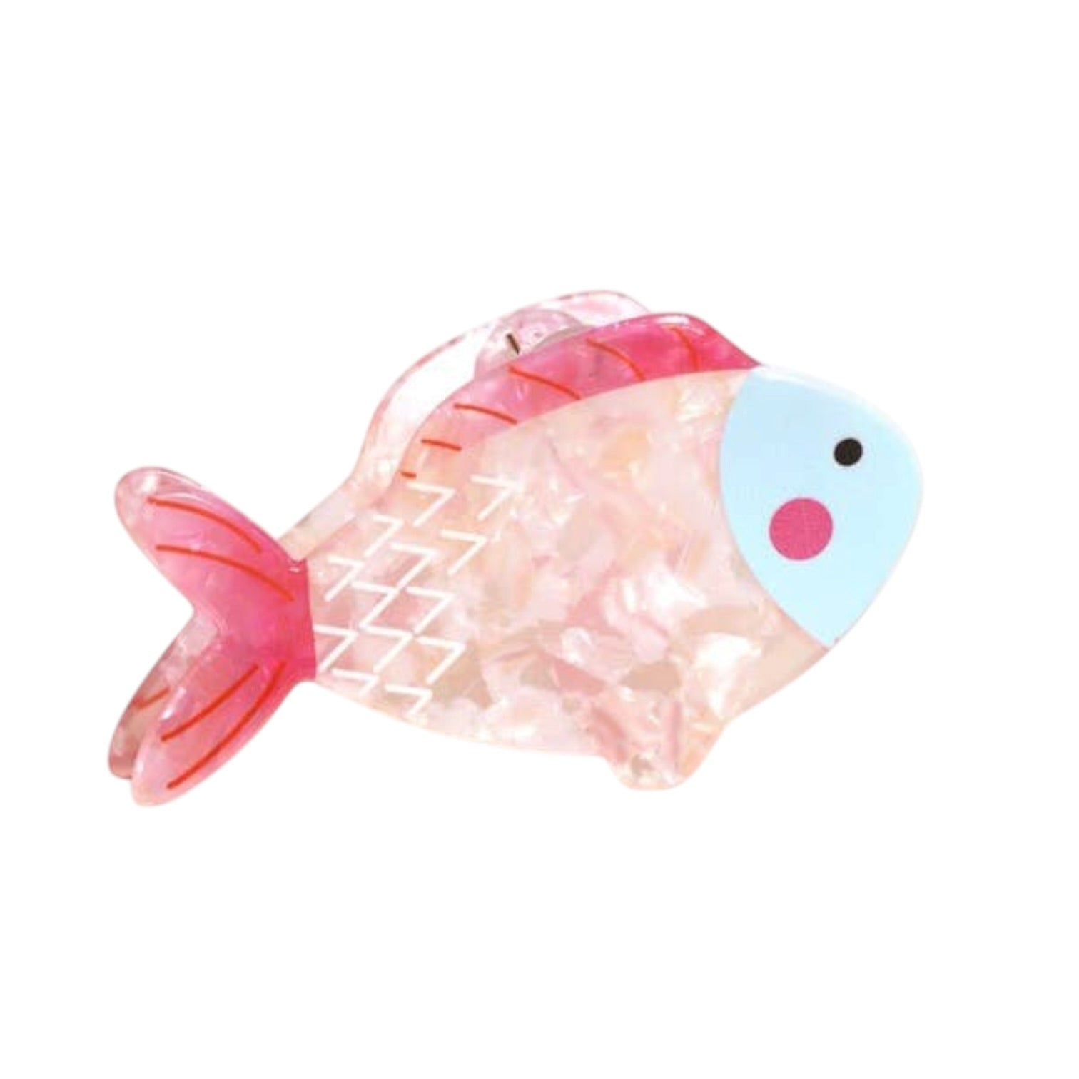 Claw Clip fish with pink and blue colors on a white background