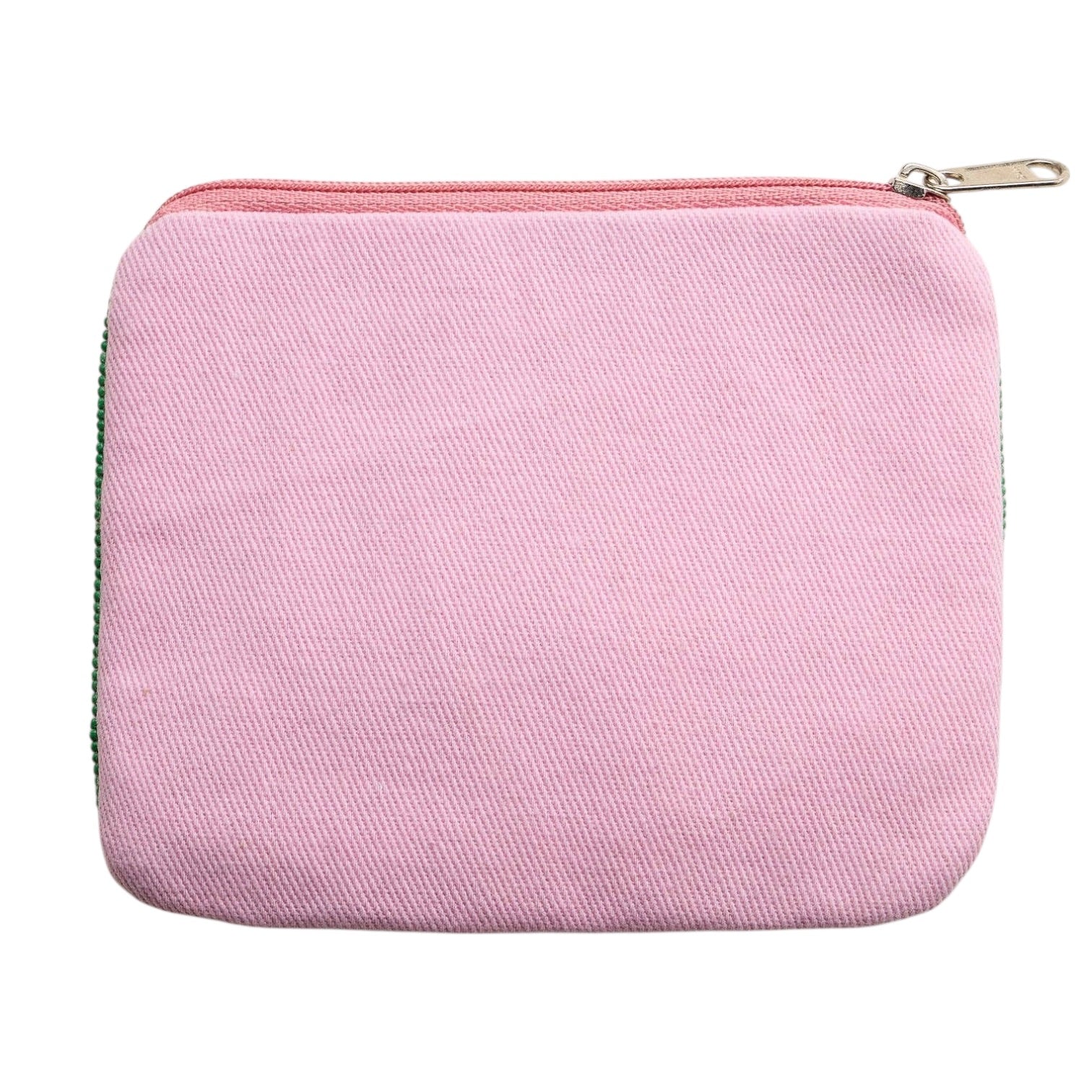 Pink zippered pouch on a white background