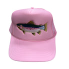 Pink cap with a fish design on a white background