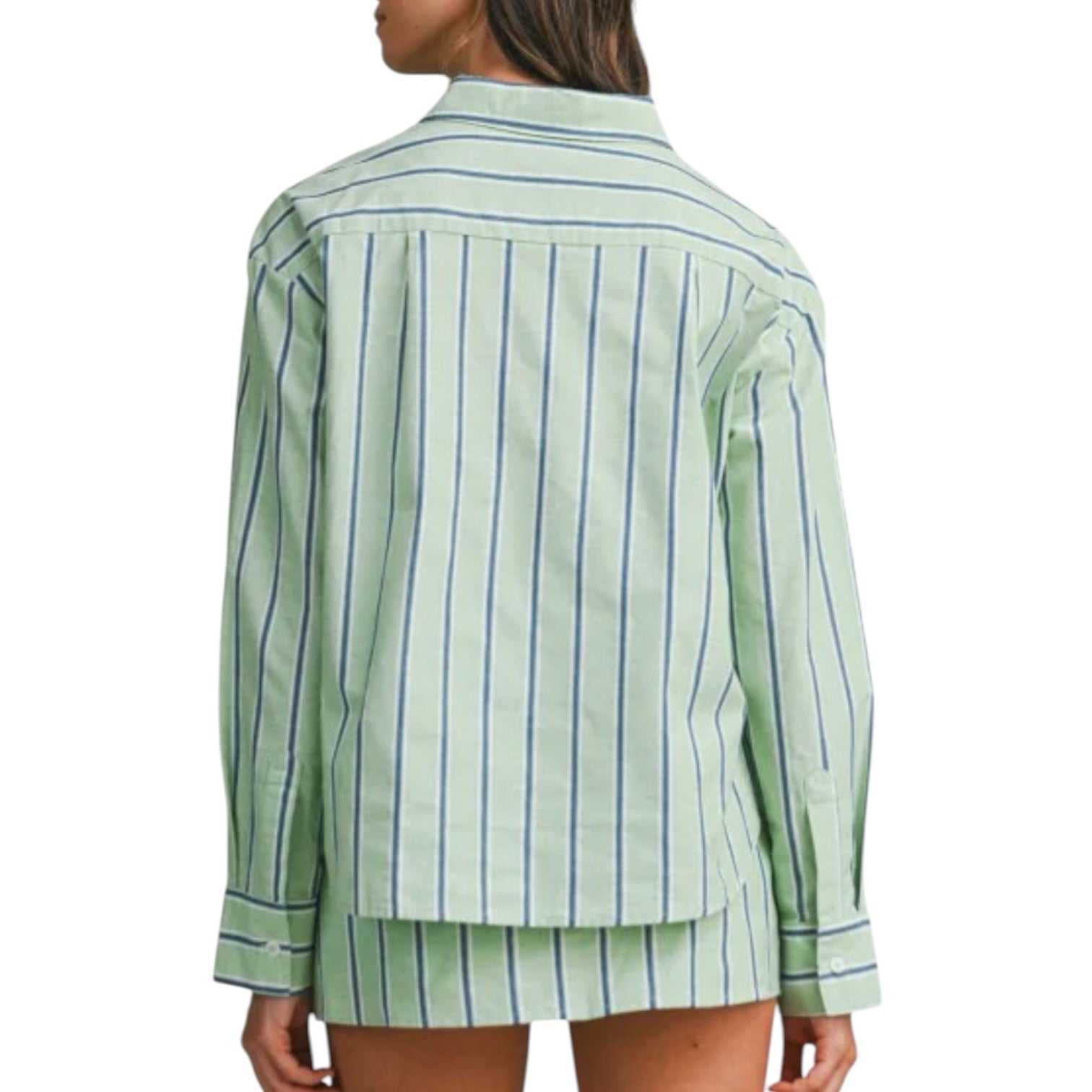 Green and white striped set on a white background