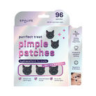 Spalife Purrfect Treat Pimple Patches Limited Edition box containing 96 hydrocolloid patches, shown on a clean white background with a small inset of a patch applied to skin.