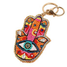 Colorful Hamsa hand keychain with eye design on a white background
