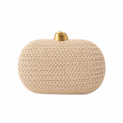 khaki straw clutch bag on white background