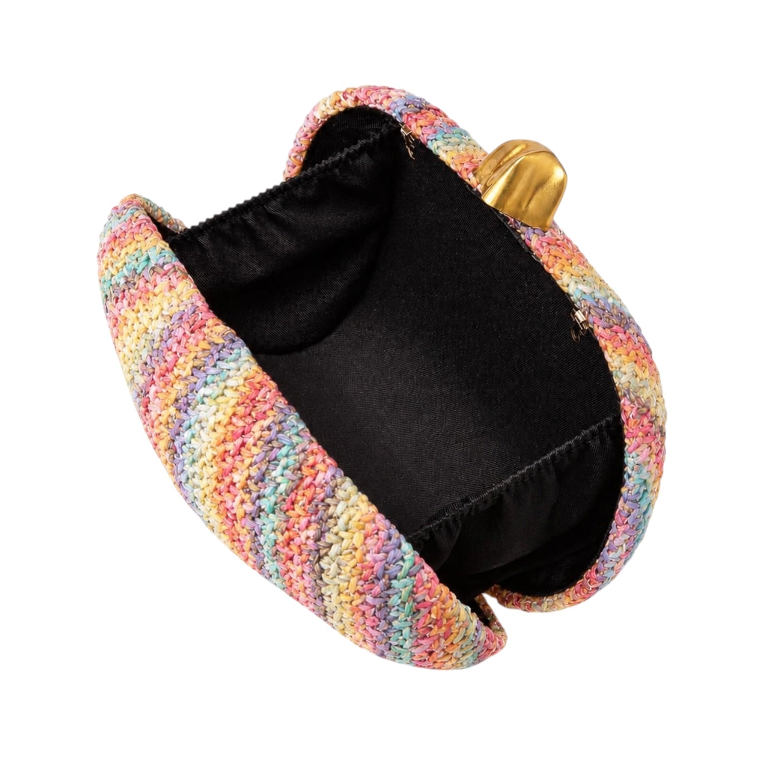 rainbow twist straw clutch on white background