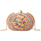 rainbow twist straw clutch crossbody on white background