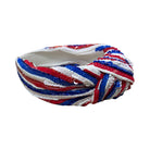 Headband with red, white, and blue pattern on a white background