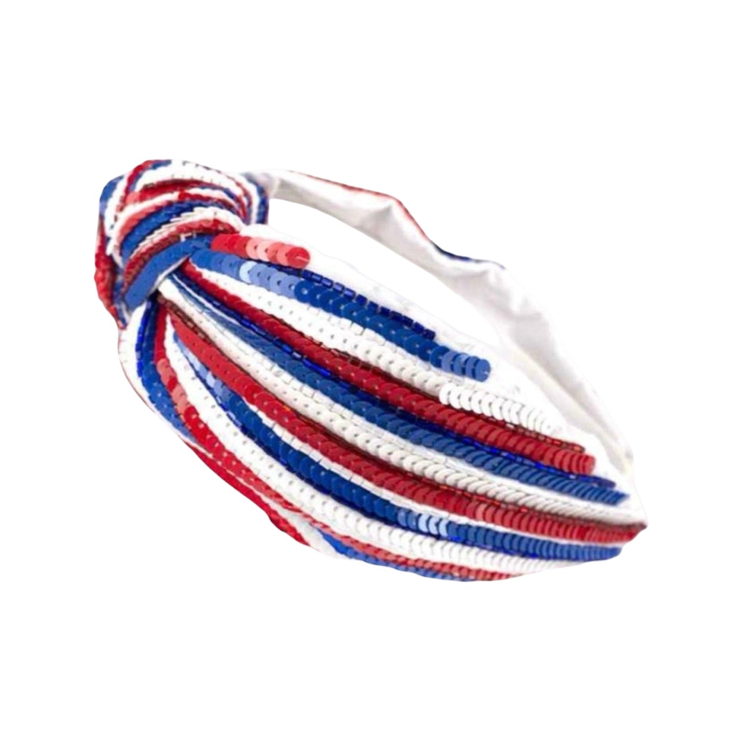 Headband with red, white, and blue stripes on a white background