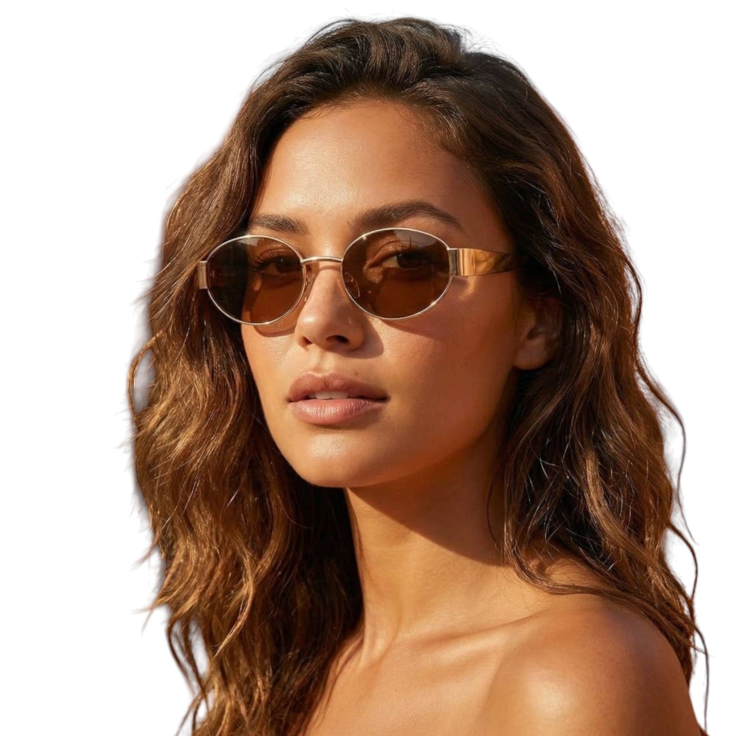 Woman wearing sunglasses with a plain background