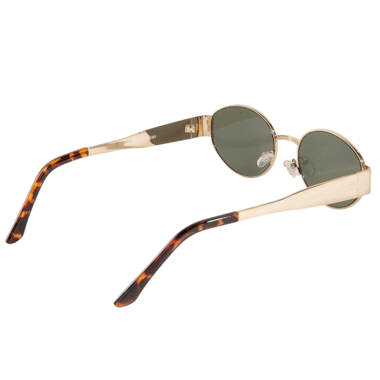 Sunglasses with gold frame and tortoiseshell arms on a white background