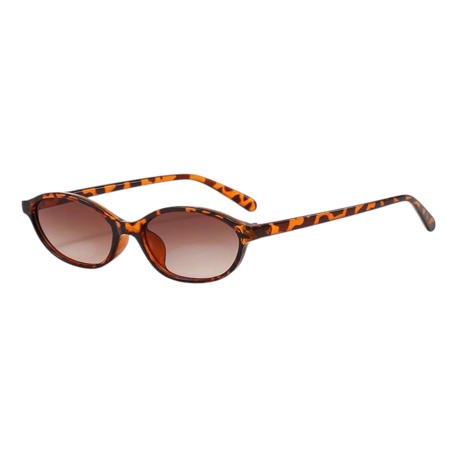 brown retro oval small frame sunglasses on white background