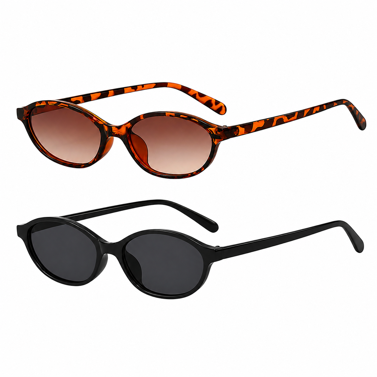 brown and black retro oval small frame sunglasses on white background