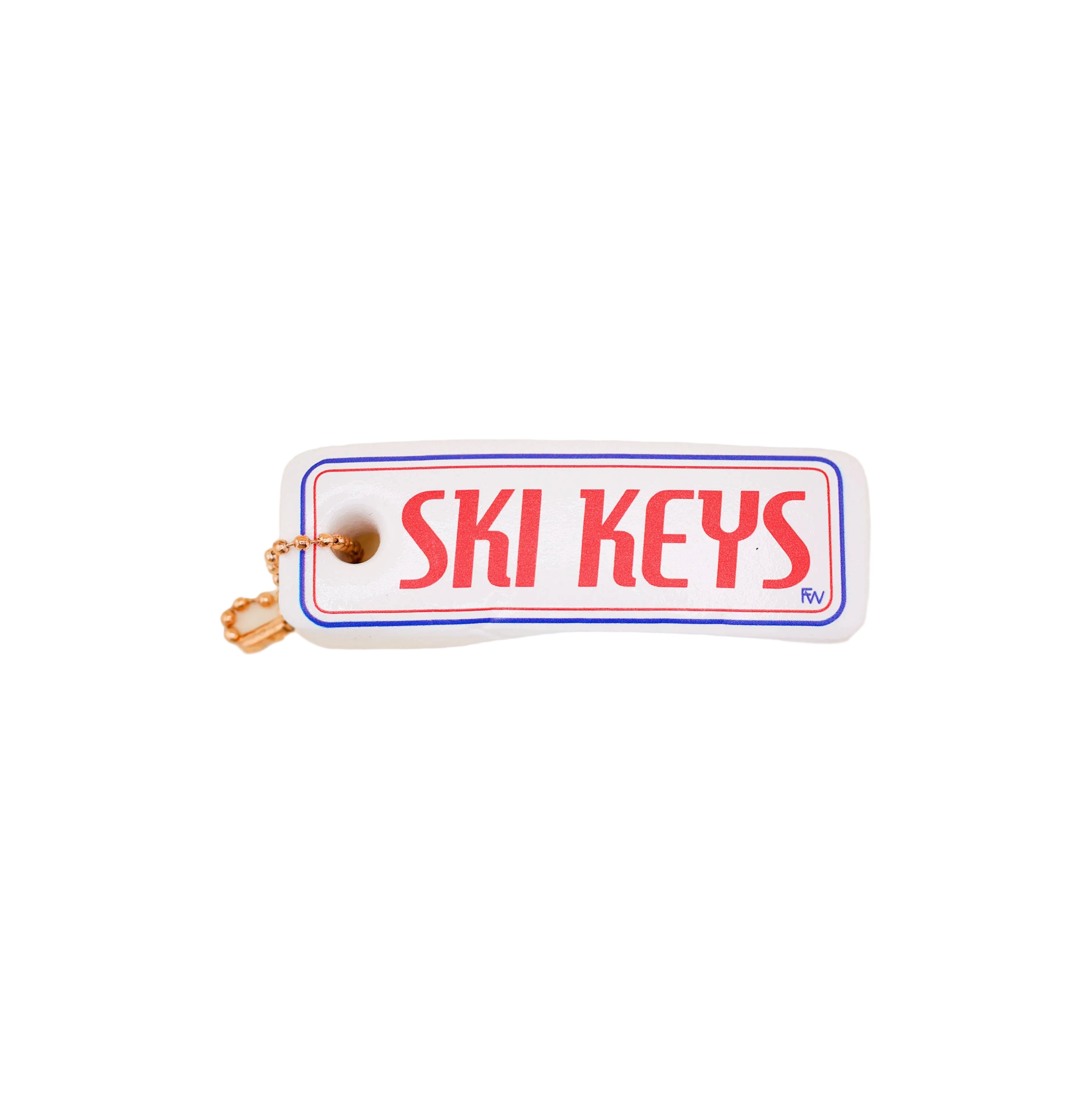 Keychain with 'Ski Keys' text on a white background