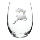 Clear glass with a decorative reindeer figure on a white background