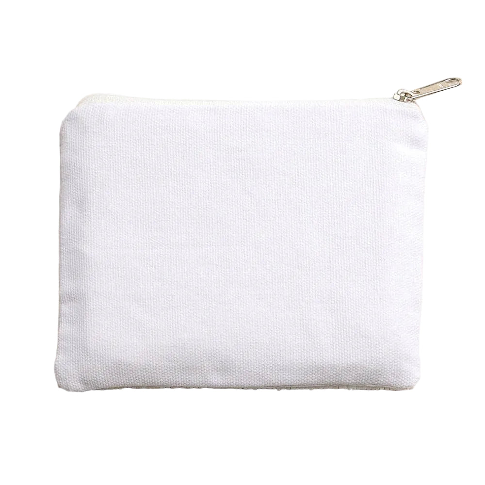 White textured pouch with a zipper on a beige background