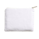 White textured pouch with a zipper on a beige background