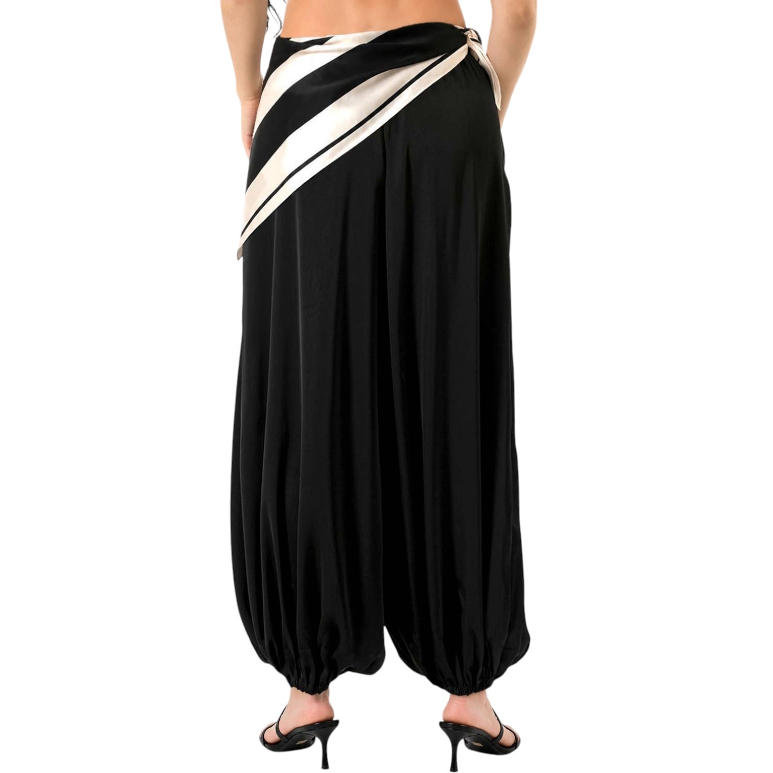 Black and white striped pants on a white background