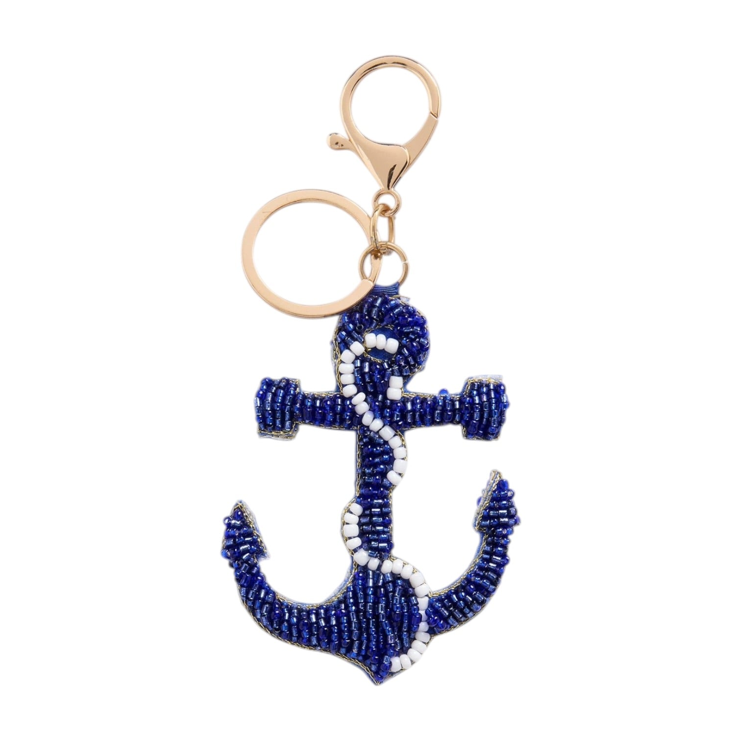 Keychain with blue beaded anchor design on a white background