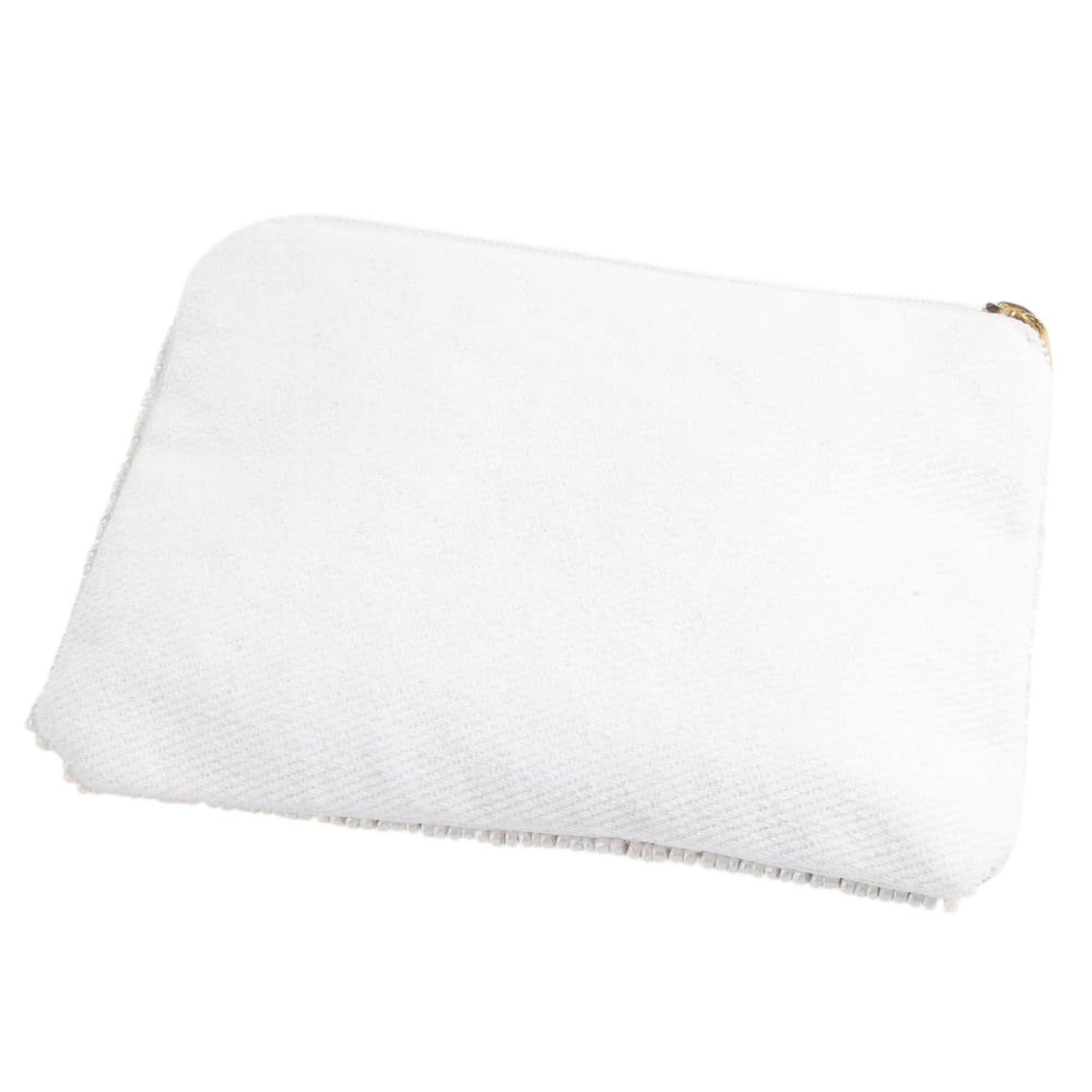 White towel with gold trim on a white background