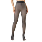 Sheer black tights worn by a model on a white background