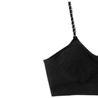 Black crop top with chain strap on a white background