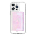 Phone case with pink watercolor design and 'Case-Mate' branding on a light gray background