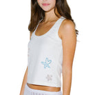 White tank top with starfish designs on a white background