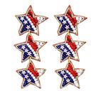Set of star-shaped earrings with red, white, and blue design on a white background