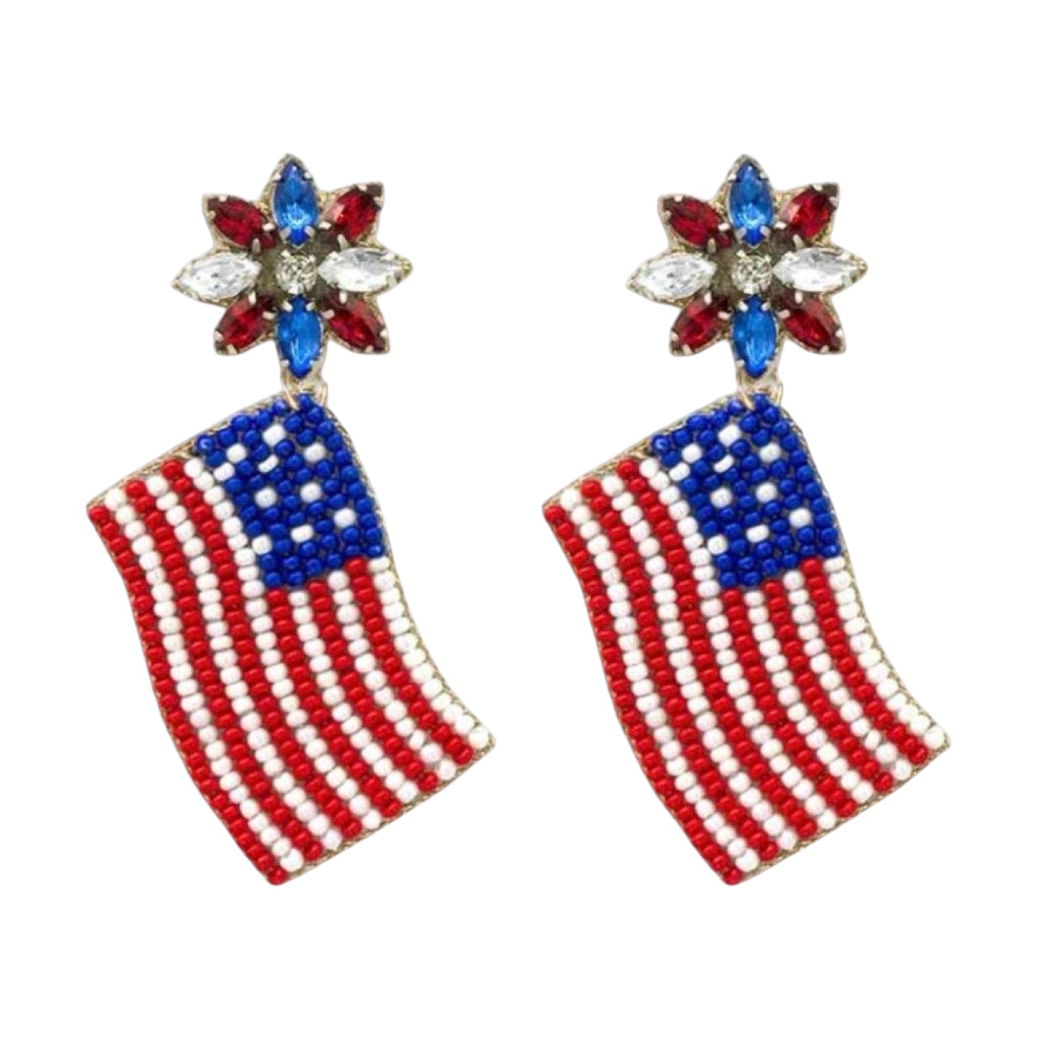 American flag beaded earrings on a white background