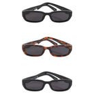 Three pairs of sunglasses with different frames on a white background