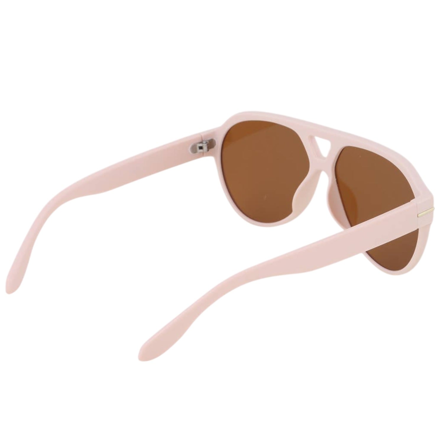 Pink sunglasses with brown lenses on a white background