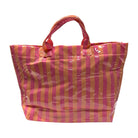 Striped bag with pink and orange pattern on a white background