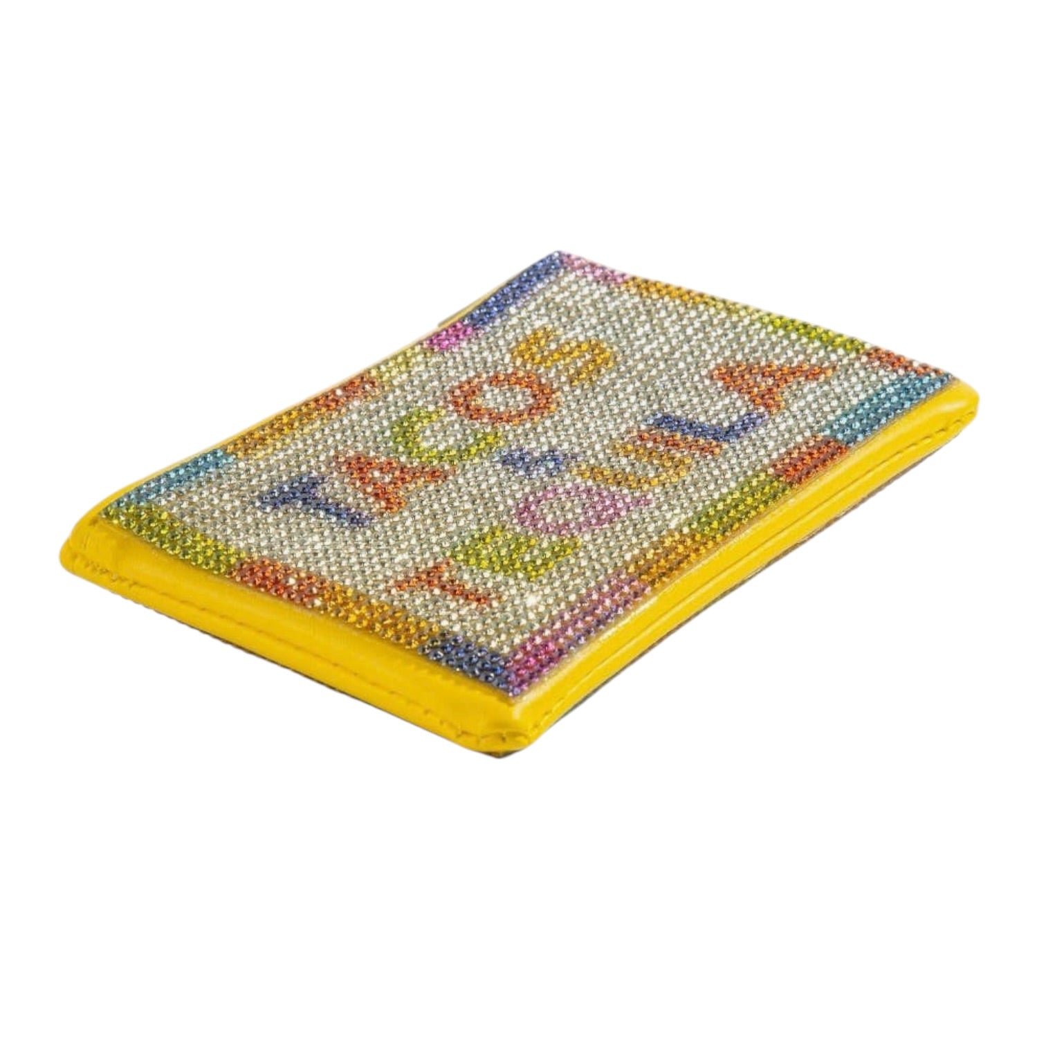 Colorful beaded cardholder with 'Happy Birthday' text on a white background