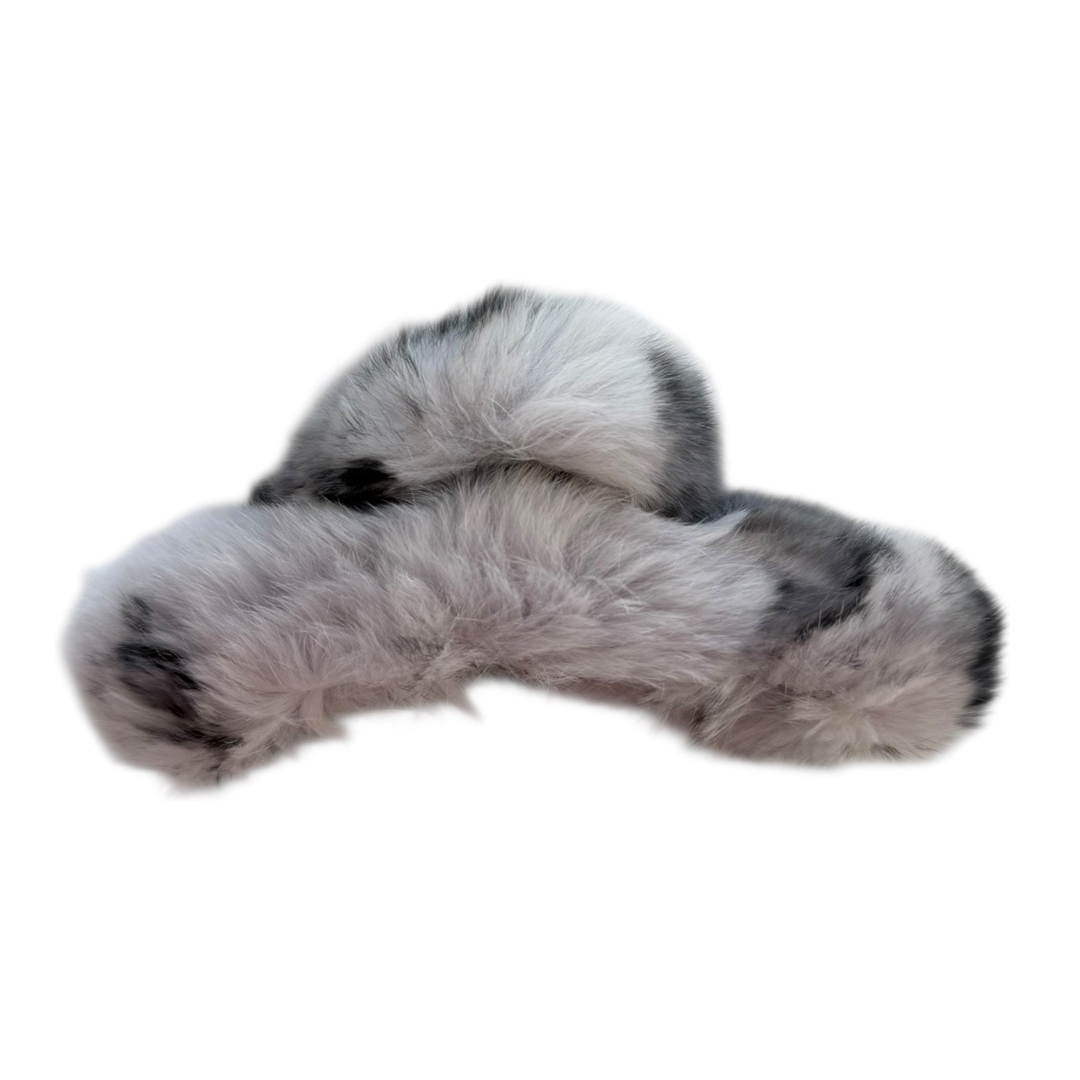 Gray and black fur-lined  claw clip on a white background