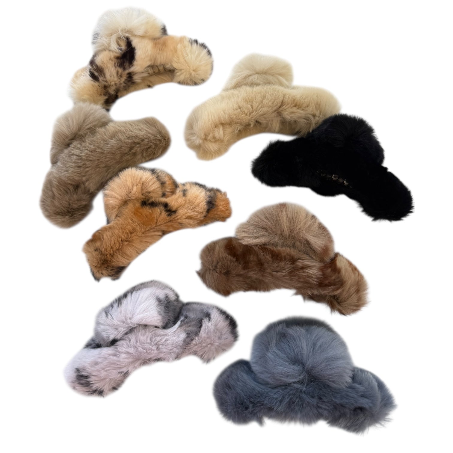 Set of various claw clip with different fur colors on a white background