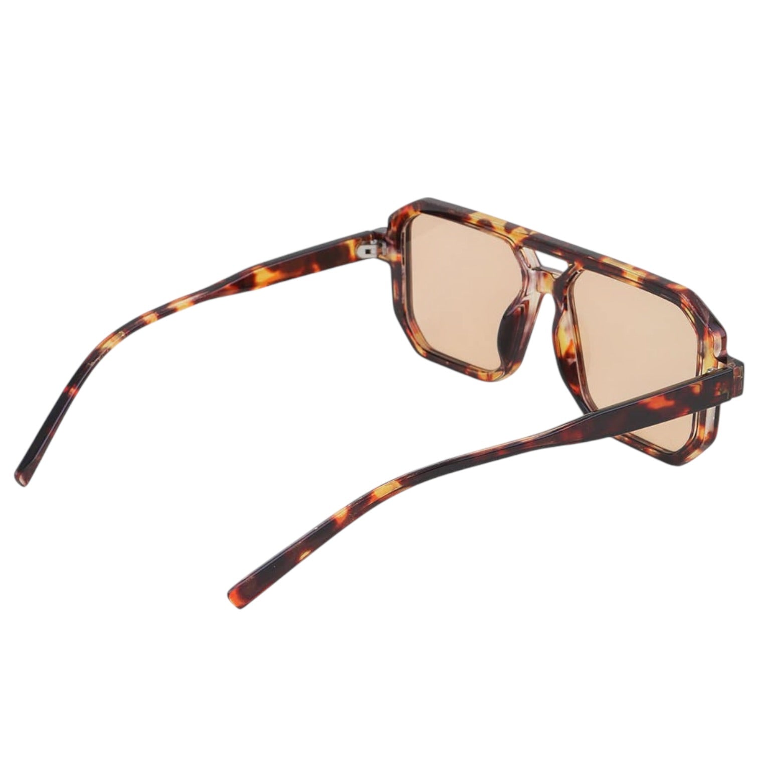 Sunglasses with tortoiseshell frame and brown lenses on a white background