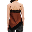 Brown tank top with lace details on a white background