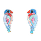 Colorful parrot-shaped earrings on a white background