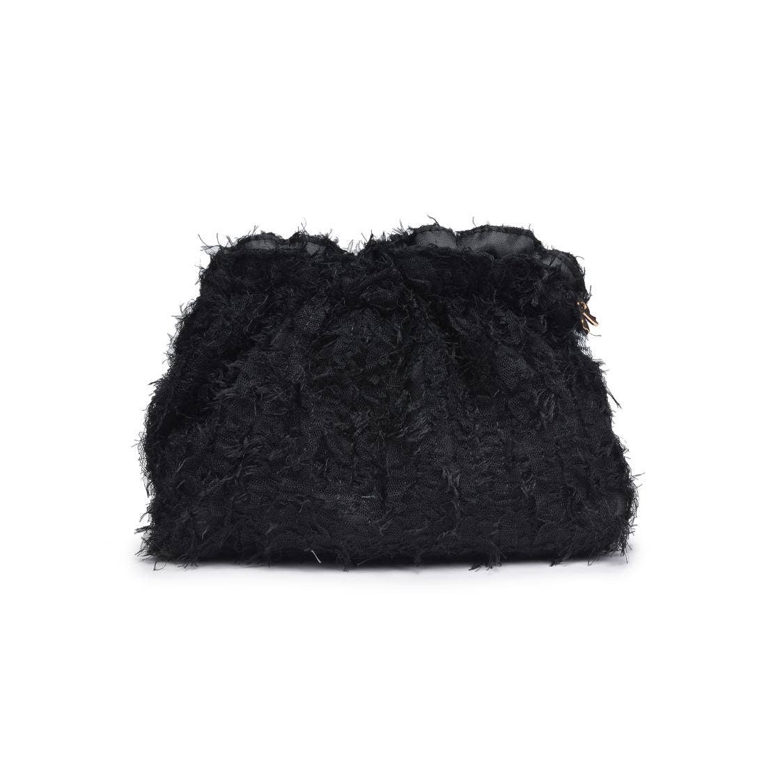 Black fluffy clutch bag on a white background