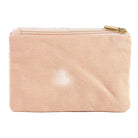 Beige pouch with a gold zipper on a white background