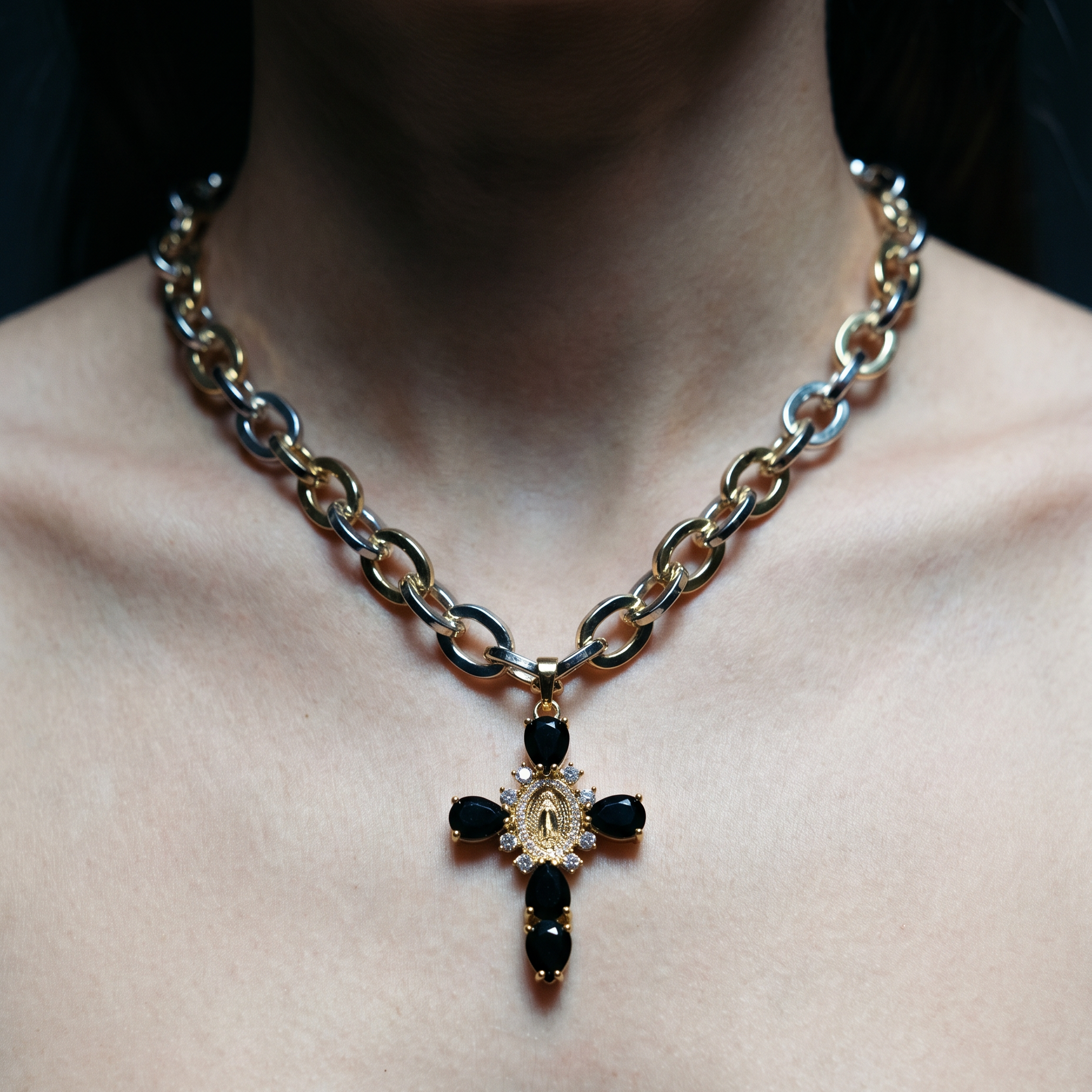 Silver Grace Virgin Mary Cross Necklace