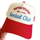 Cap with 'United States Social Club' text and American flag on a white background
