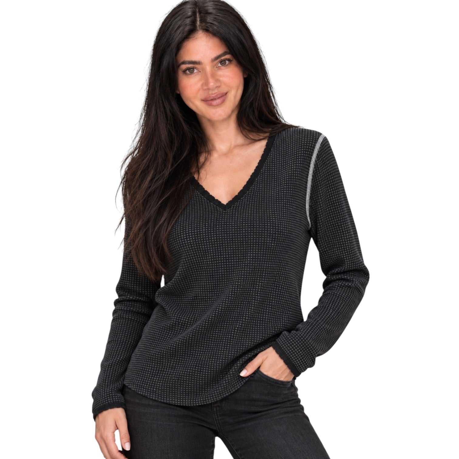 Overlock Edge Vintage Thermal Knit Top – Alicia DiMichele Boutique