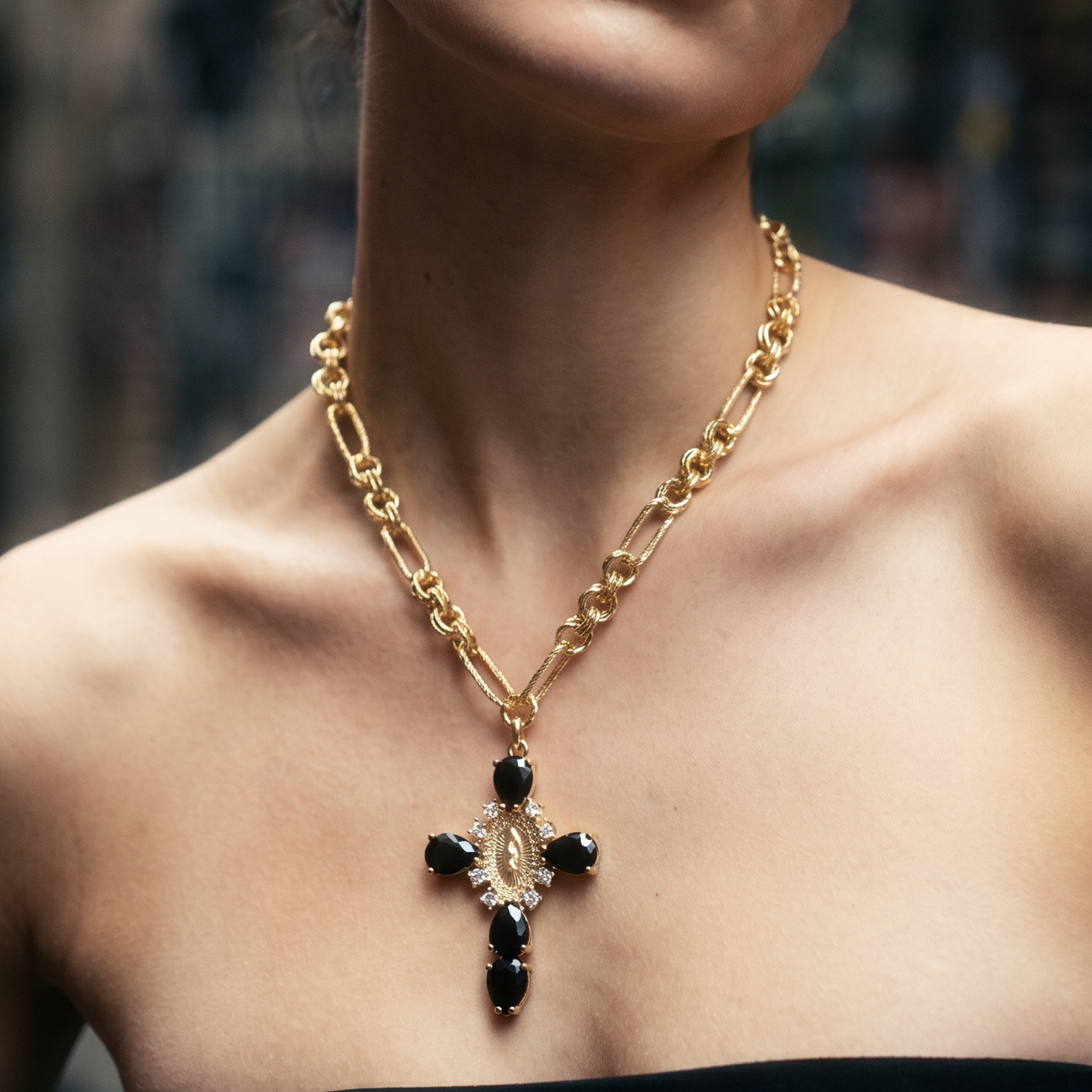 Virgin Mary Cross Charm Necklace