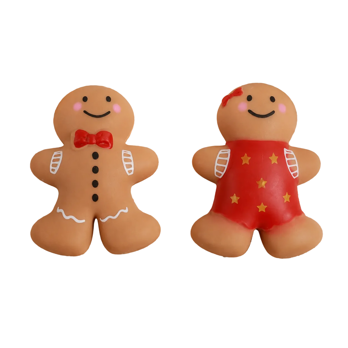 Gingerbread Boy and Girl Squishy Toys in a holiday baking scene