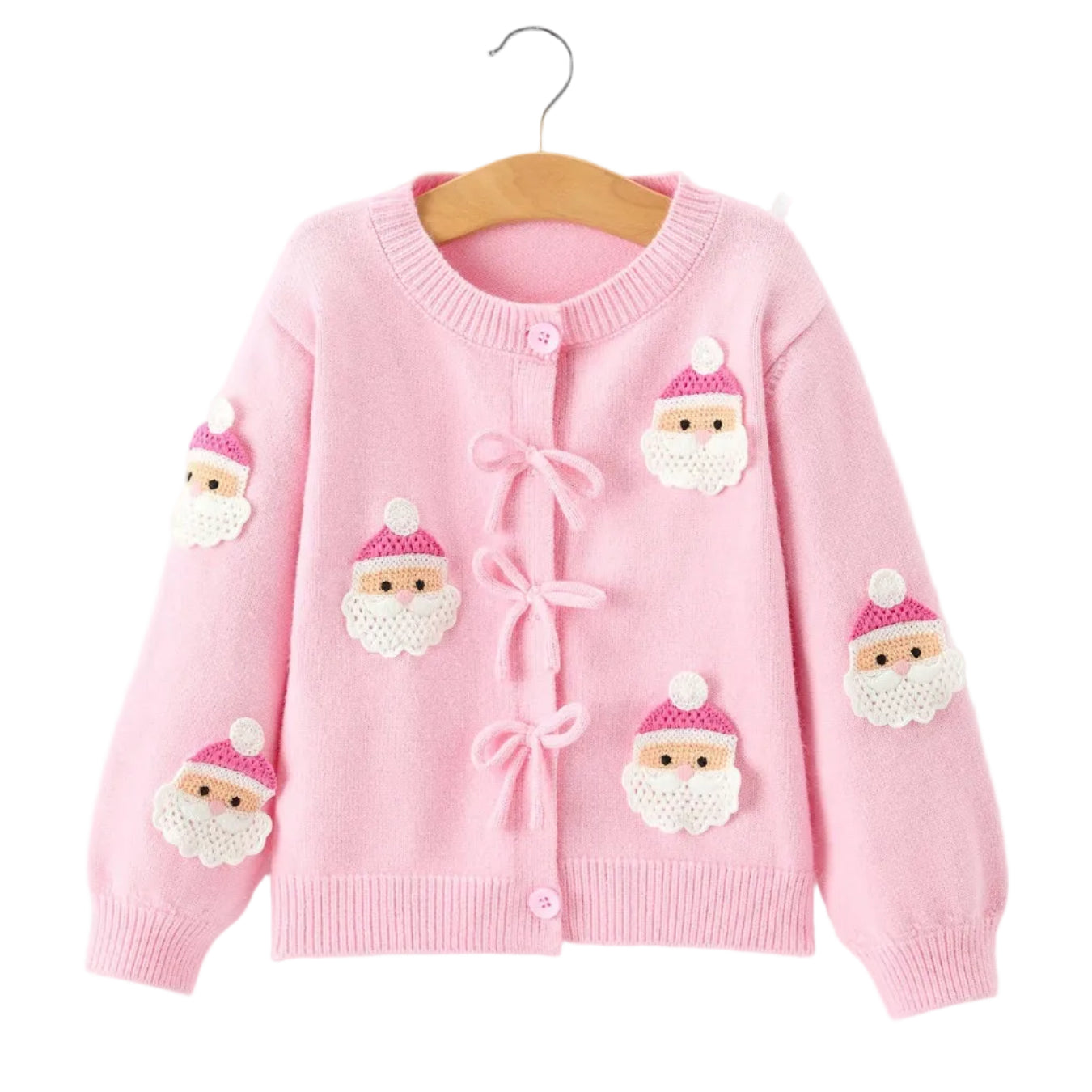 Pink Santa Bow Knit Girls Cardigan