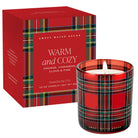 Red plaid candle and packaging with 'Sweet Water Decor' branding on a white background