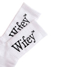 White socks with 'Wifey' text on a white background