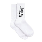 White socks with 'Wifey' text on a white background