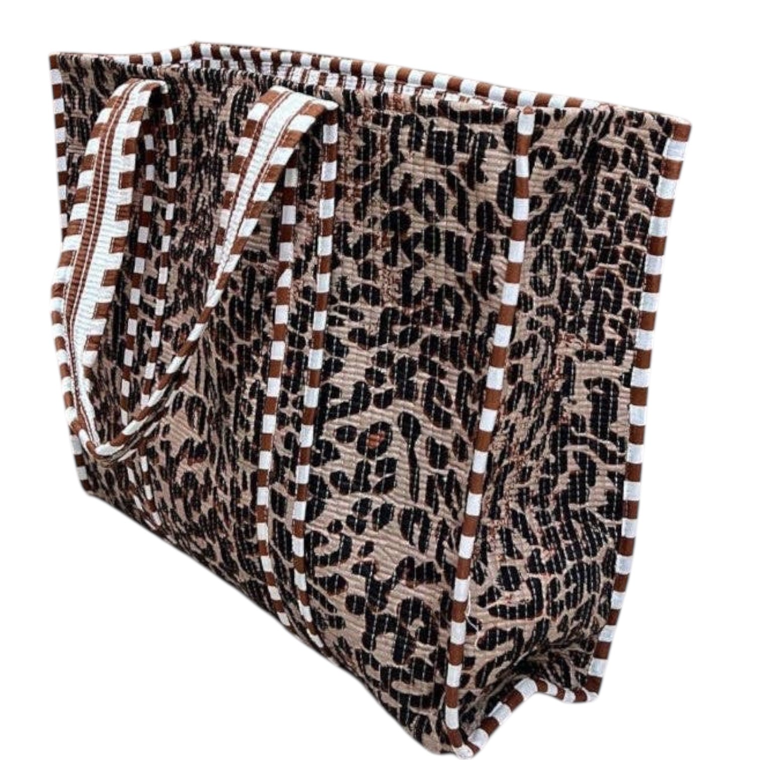Folded fabric with leopard print and checkered pattern on a white background