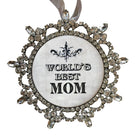 Decorative ornament with 'World's Best Mom' text on white background